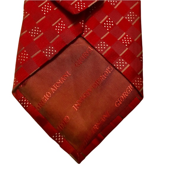 GIORGIO ARMANI square print 100% silk tie Cravette burgundy handmade in Italy - Picture 6 of 8